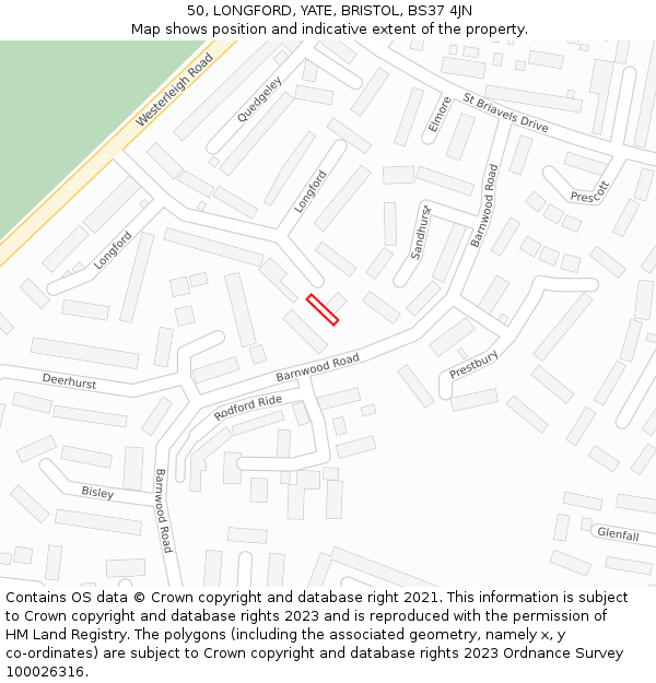 50, LONGFORD, YATE, BRISTOL, BS37 4JN: Location map and indicative extent of plot