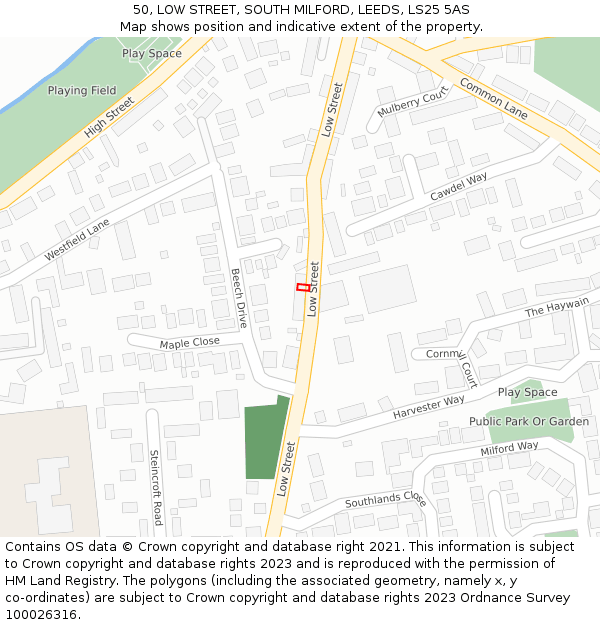 50, LOW STREET, SOUTH MILFORD, LEEDS, LS25 5AS: Location map and indicative extent of plot