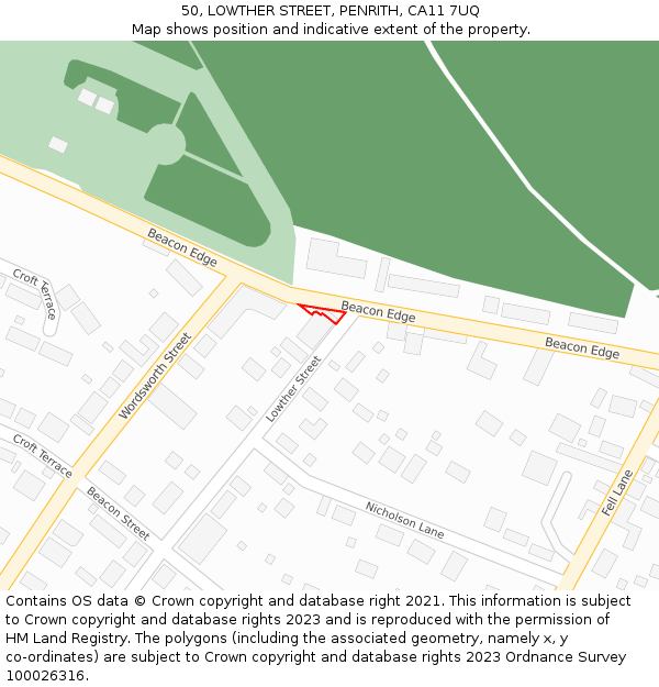 50, LOWTHER STREET, PENRITH, CA11 7UQ: Location map and indicative extent of plot