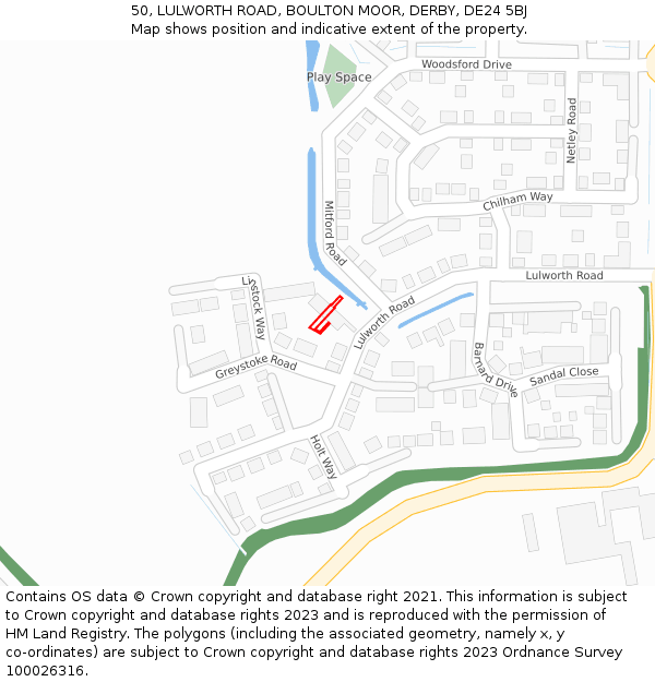 50, LULWORTH ROAD, BOULTON MOOR, DERBY, DE24 5BJ: Location map and indicative extent of plot