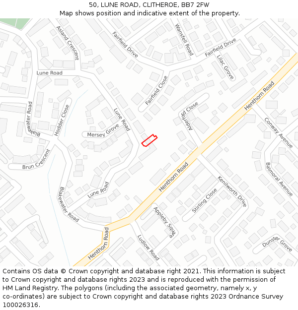 50, LUNE ROAD, CLITHEROE, BB7 2FW: Location map and indicative extent of plot