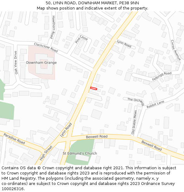 50, LYNN ROAD, DOWNHAM MARKET, PE38 9NN: Location map and indicative extent of plot