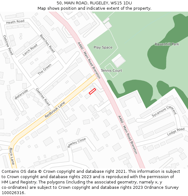 50, MAIN ROAD, RUGELEY, WS15 1DU: Location map and indicative extent of plot