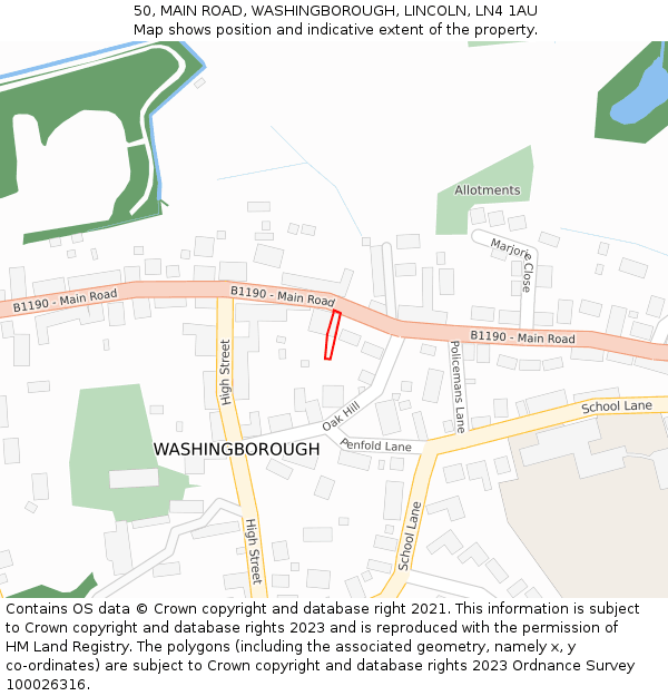 50, MAIN ROAD, WASHINGBOROUGH, LINCOLN, LN4 1AU: Location map and indicative extent of plot