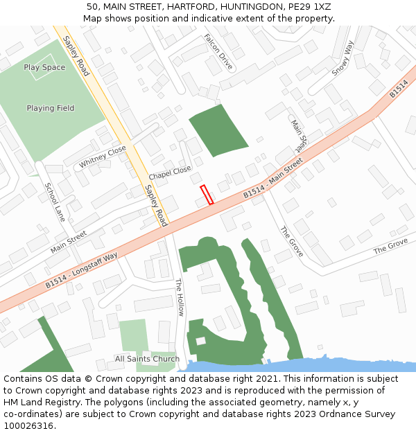 50, MAIN STREET, HARTFORD, HUNTINGDON, PE29 1XZ: Location map and indicative extent of plot