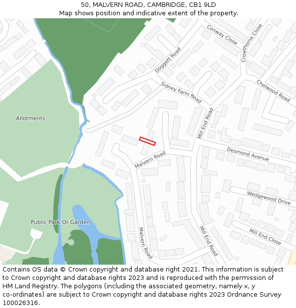 50, MALVERN ROAD, CAMBRIDGE, CB1 9LD: Location map and indicative extent of plot