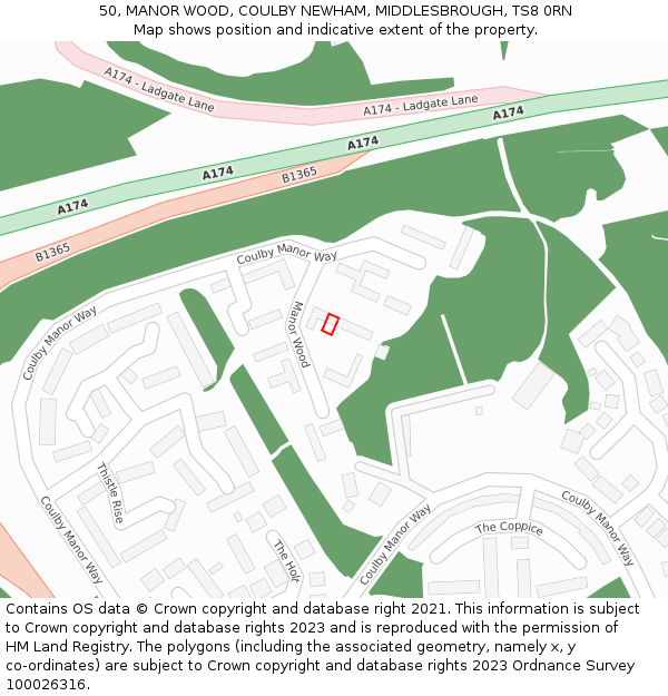 50, MANOR WOOD, COULBY NEWHAM, MIDDLESBROUGH, TS8 0RN: Location map and indicative extent of plot