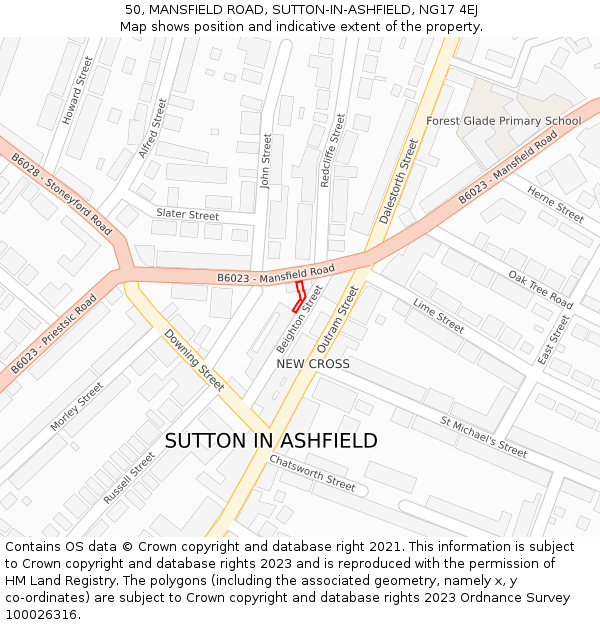 50, MANSFIELD ROAD, SUTTON-IN-ASHFIELD, NG17 4EJ: Location map and indicative extent of plot
