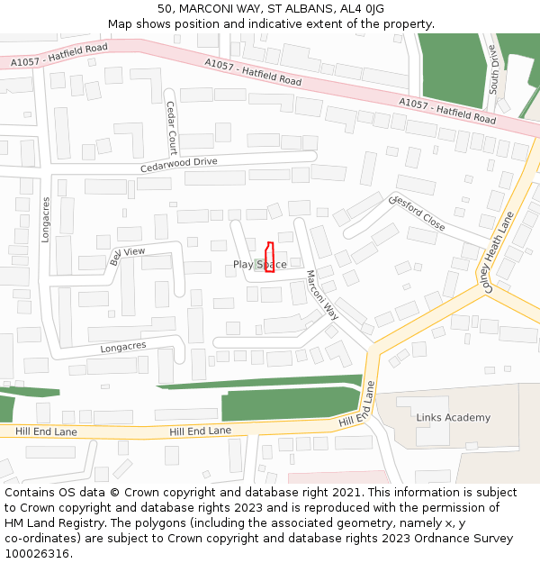 50, MARCONI WAY, ST ALBANS, AL4 0JG: Location map and indicative extent of plot