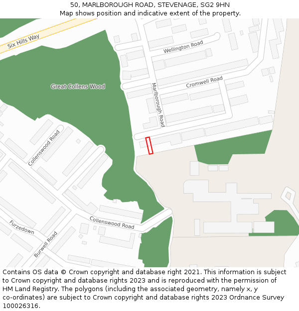 50, MARLBOROUGH ROAD, STEVENAGE, SG2 9HN: Location map and indicative extent of plot