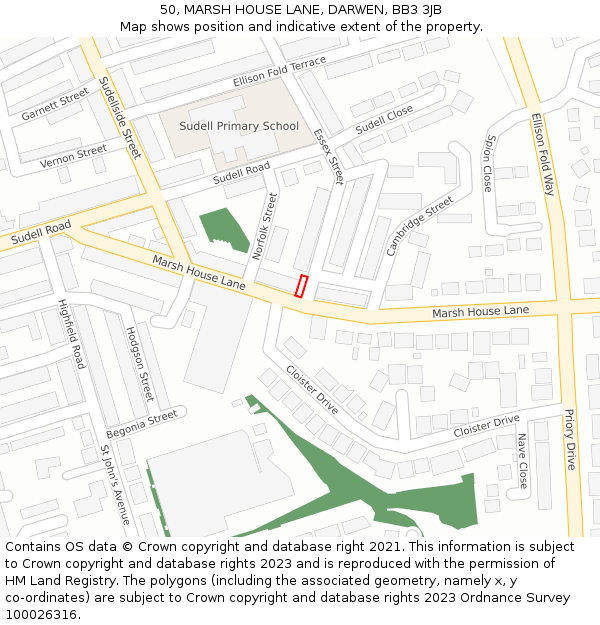 50, MARSH HOUSE LANE, DARWEN, BB3 3JB: Location map and indicative extent of plot