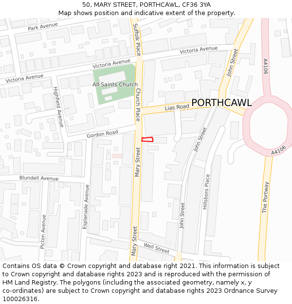 50, MARY STREET, PORTHCAWL, CF36 3YA: Location map and indicative extent of plot