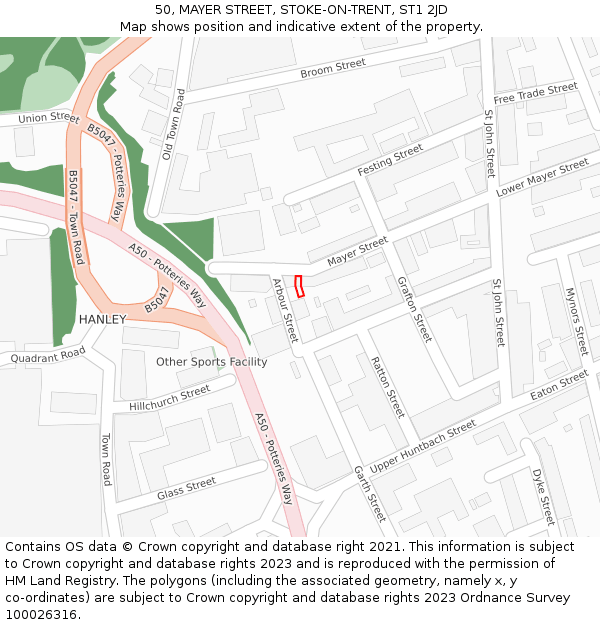 50, MAYER STREET, STOKE-ON-TRENT, ST1 2JD: Location map and indicative extent of plot