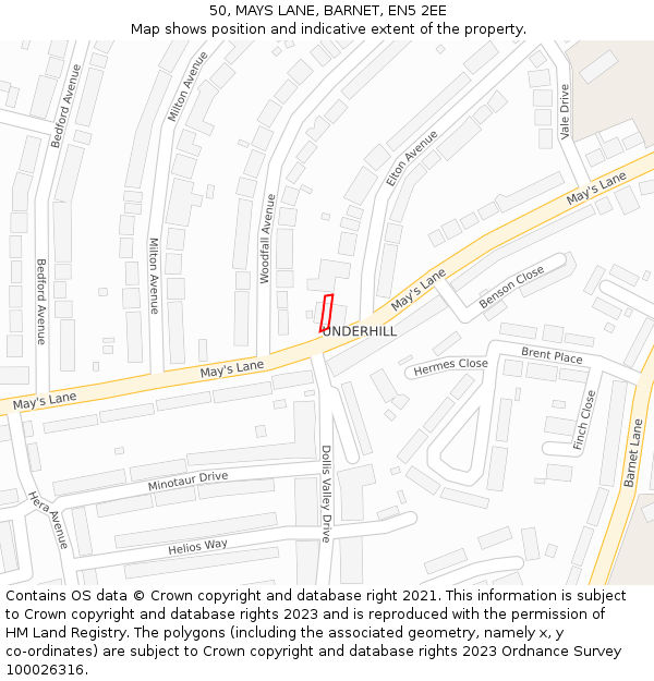 50, MAYS LANE, BARNET, EN5 2EE: Location map and indicative extent of plot