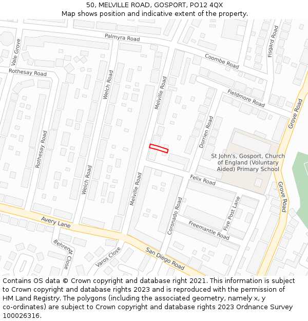 50, MELVILLE ROAD, GOSPORT, PO12 4QX: Location map and indicative extent of plot