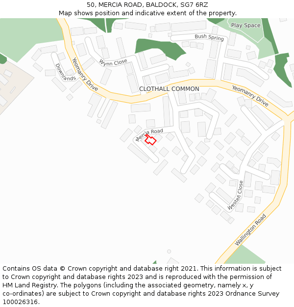 50, MERCIA ROAD, BALDOCK, SG7 6RZ: Location map and indicative extent of plot