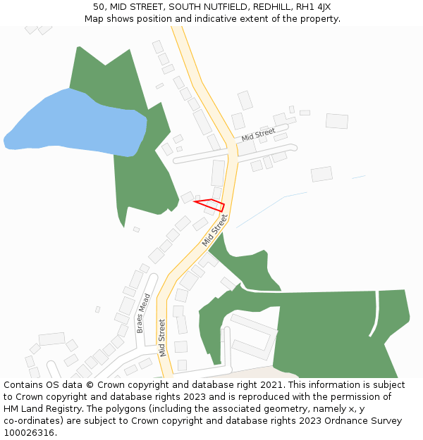 50, MID STREET, SOUTH NUTFIELD, REDHILL, RH1 4JX: Location map and indicative extent of plot