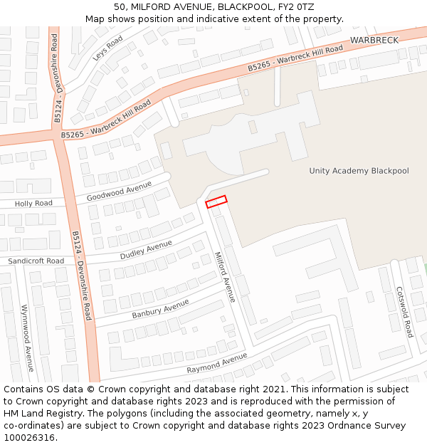 50, MILFORD AVENUE, BLACKPOOL, FY2 0TZ: Location map and indicative extent of plot