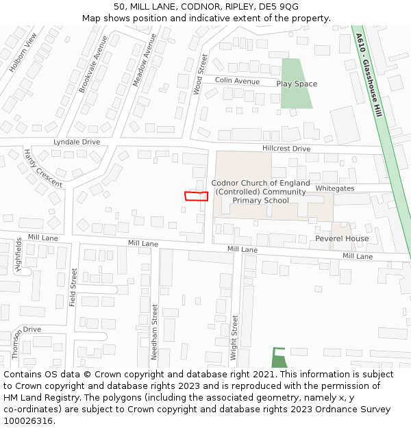 50, MILL LANE, CODNOR, RIPLEY, DE5 9QG: Location map and indicative extent of plot
