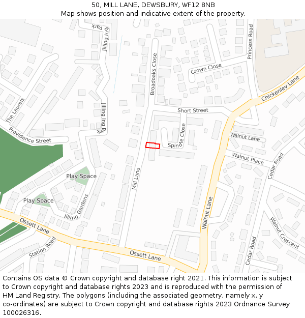50, MILL LANE, DEWSBURY, WF12 8NB: Location map and indicative extent of plot