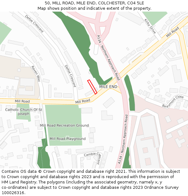 50, MILL ROAD, MILE END, COLCHESTER, CO4 5LE: Location map and indicative extent of plot