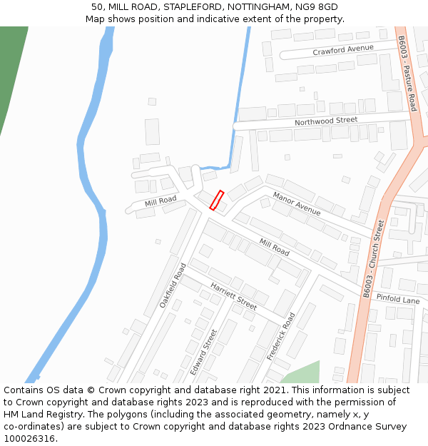 50, MILL ROAD, STAPLEFORD, NOTTINGHAM, NG9 8GD: Location map and indicative extent of plot