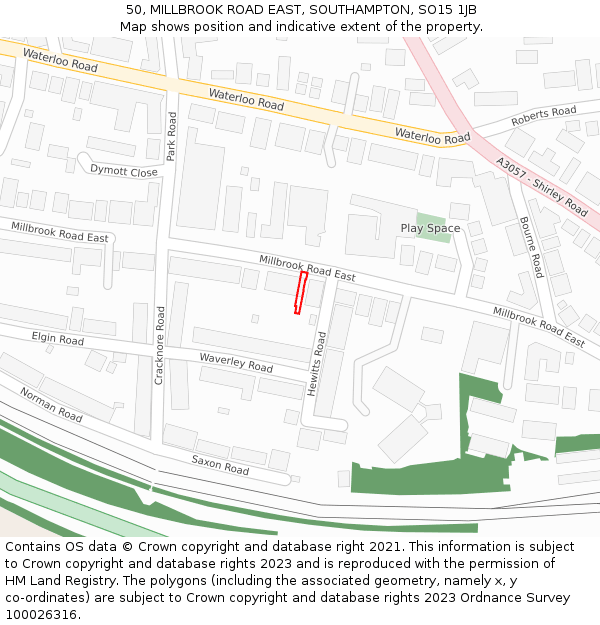 50, MILLBROOK ROAD EAST, SOUTHAMPTON, SO15 1JB: Location map and indicative extent of plot