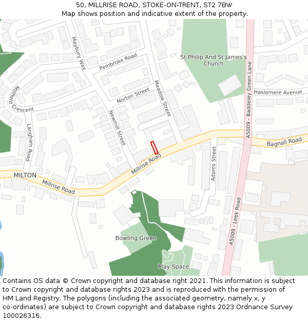 50, MILLRISE ROAD, STOKE-ON-TRENT, ST2 7BW: Location map and indicative extent of plot