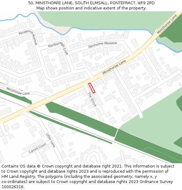50, MINSTHORPE LANE, SOUTH ELMSALL, PONTEFRACT, WF9 2PD: Location map and indicative extent of plot