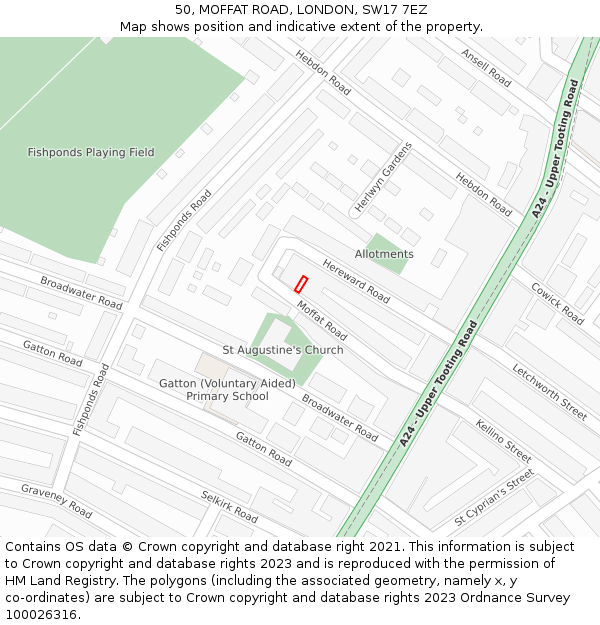 50, MOFFAT ROAD, LONDON, SW17 7EZ: Location map and indicative extent of plot