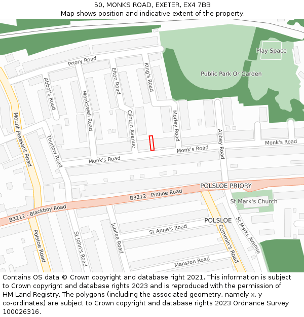 50, MONKS ROAD, EXETER, EX4 7BB: Location map and indicative extent of plot