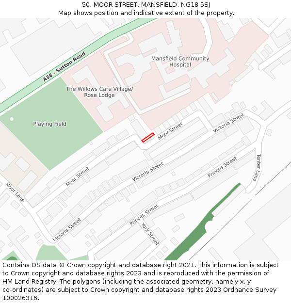 50, MOOR STREET, MANSFIELD, NG18 5SJ: Location map and indicative extent of plot