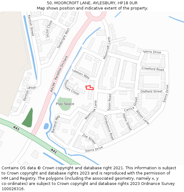 50, MOORCROFT LANE, AYLESBURY, HP18 0UR: Location map and indicative extent of plot