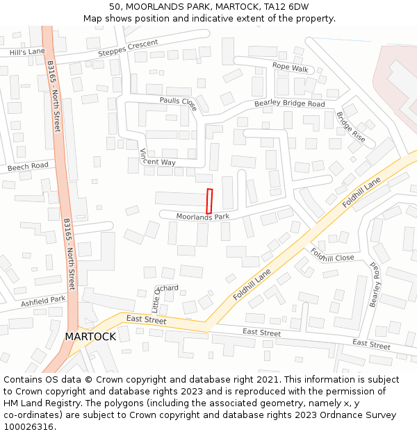 50, MOORLANDS PARK, MARTOCK, TA12 6DW: Location map and indicative extent of plot