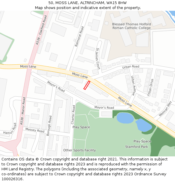 50, MOSS LANE, ALTRINCHAM, WA15 8HW: Location map and indicative extent of plot