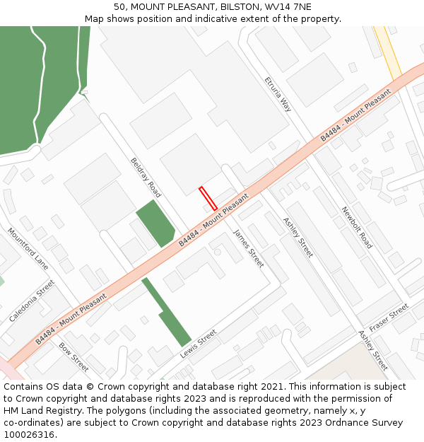 50, MOUNT PLEASANT, BILSTON, WV14 7NE: Location map and indicative extent of plot