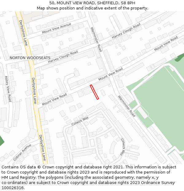 50, MOUNT VIEW ROAD, SHEFFIELD, S8 8PH: Location map and indicative extent of plot