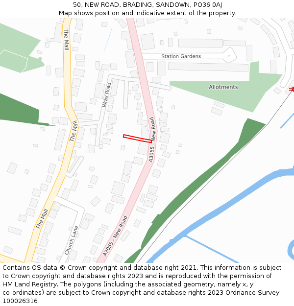50, NEW ROAD, BRADING, SANDOWN, PO36 0AJ: Location map and indicative extent of plot