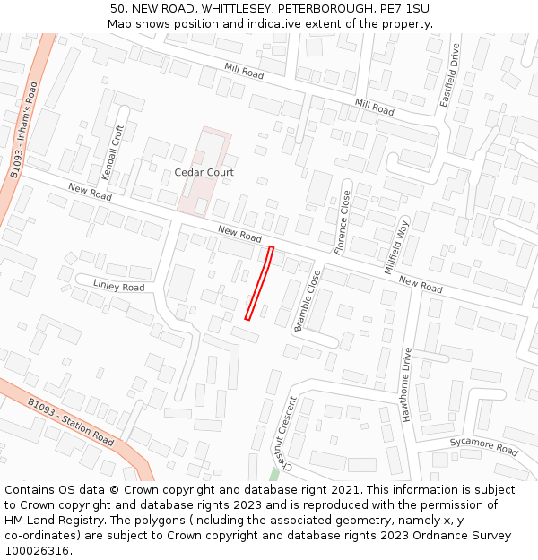 50, NEW ROAD, WHITTLESEY, PETERBOROUGH, PE7 1SU: Location map and indicative extent of plot