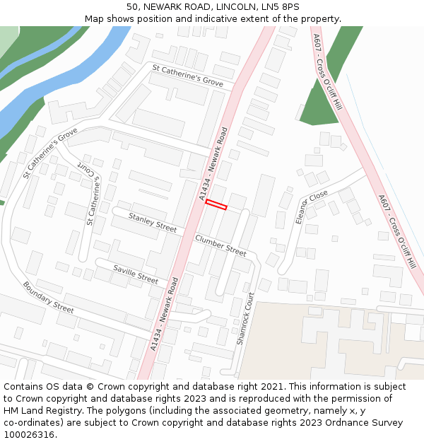 50, NEWARK ROAD, LINCOLN, LN5 8PS: Location map and indicative extent of plot