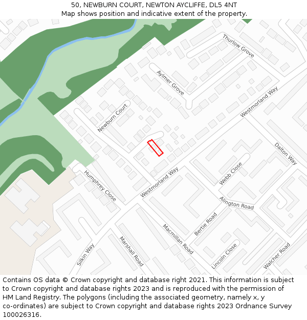 50, NEWBURN COURT, NEWTON AYCLIFFE, DL5 4NT: Location map and indicative extent of plot