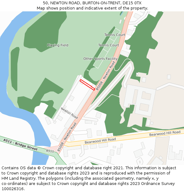 50, NEWTON ROAD, BURTON-ON-TRENT, DE15 0TX: Location map and indicative extent of plot