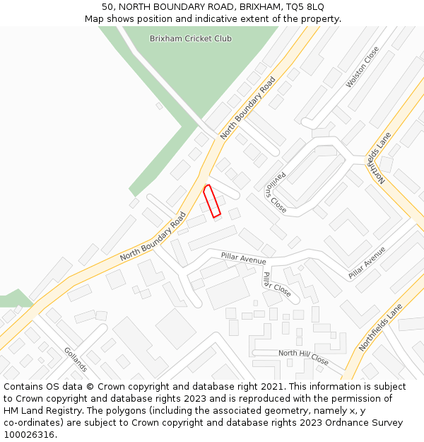 50, NORTH BOUNDARY ROAD, BRIXHAM, TQ5 8LQ: Location map and indicative extent of plot