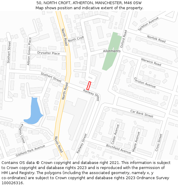 50, NORTH CROFT, ATHERTON, MANCHESTER, M46 0SW: Location map and indicative extent of plot