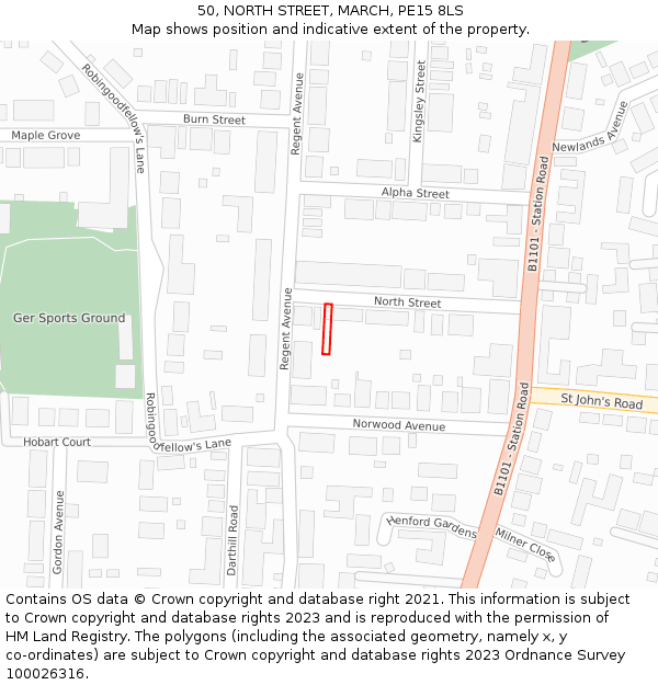 50, NORTH STREET, MARCH, PE15 8LS: Location map and indicative extent of plot