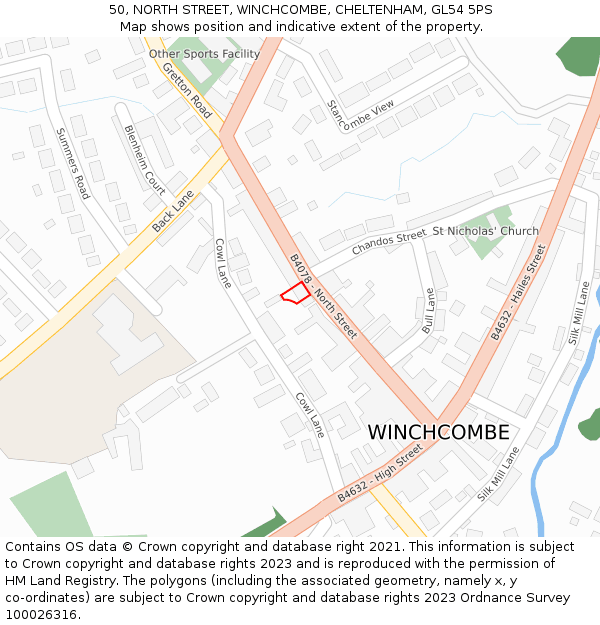 50, NORTH STREET, WINCHCOMBE, CHELTENHAM, GL54 5PS: Location map and indicative extent of plot