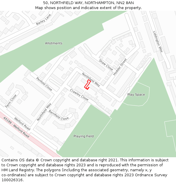 50, NORTHFIELD WAY, NORTHAMPTON, NN2 8AN: Location map and indicative extent of plot