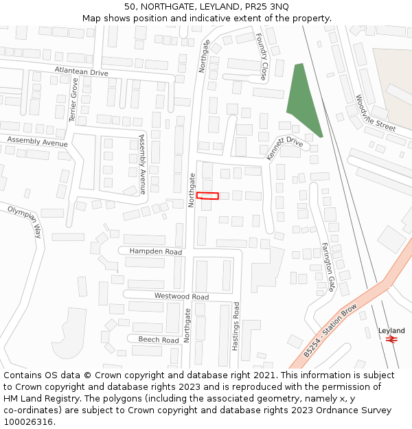 50, NORTHGATE, LEYLAND, PR25 3NQ: Location map and indicative extent of plot