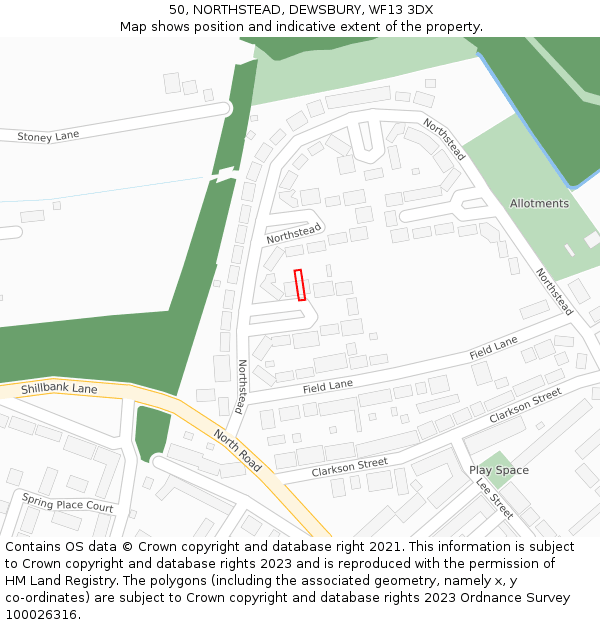 50, NORTHSTEAD, DEWSBURY, WF13 3DX: Location map and indicative extent of plot