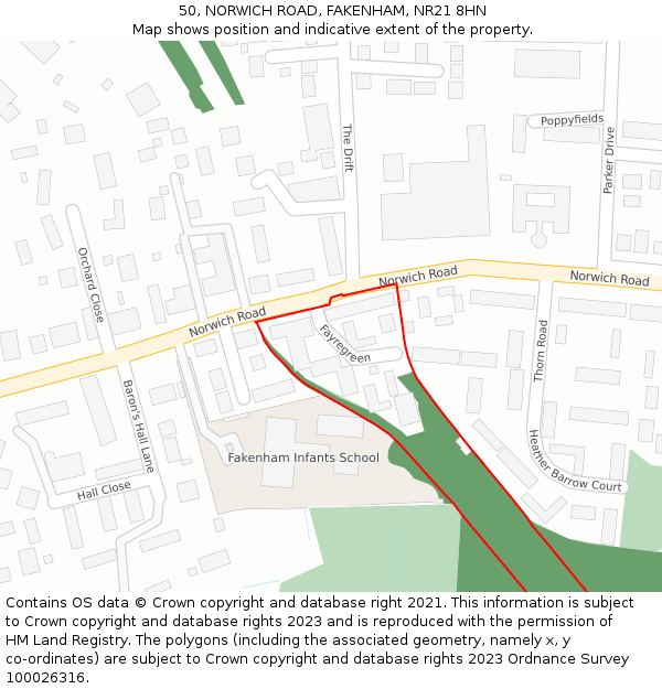 50, NORWICH ROAD, FAKENHAM, NR21 8HN: Location map and indicative extent of plot